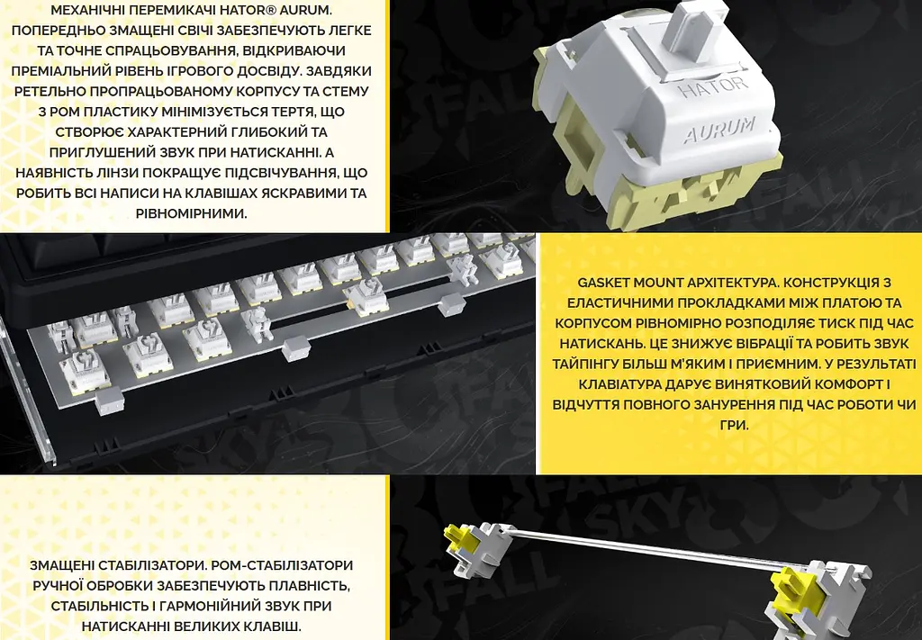 Клавиатура игровая механическая HATOR HTK-3180-UA Wireless Skyfall 80 Black-White - фото 8