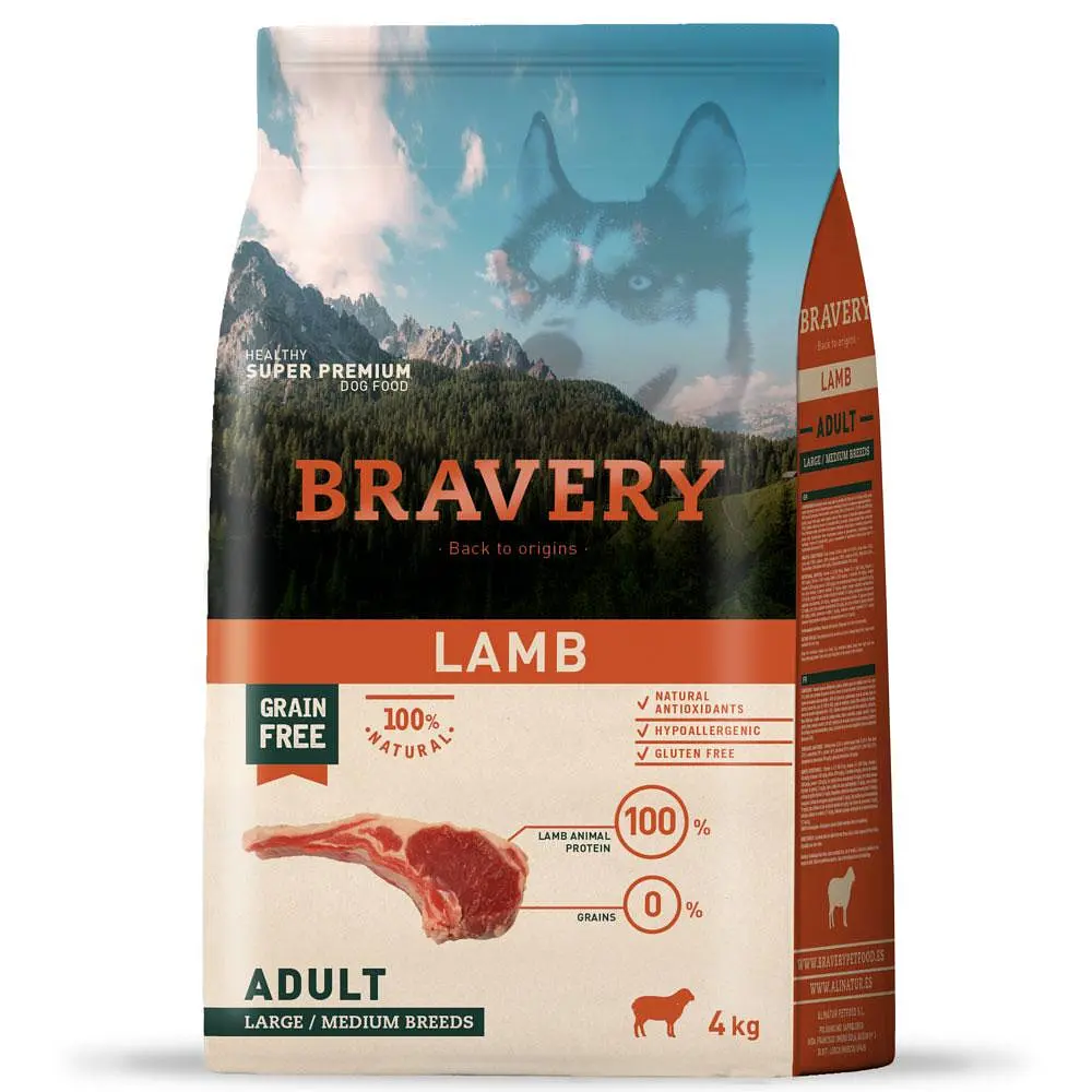 Сухий корм для собак cередніх та великих порід BRAVERY Lamb Large/Medium Adult з ягням 4 кг