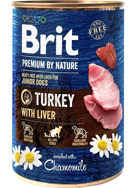 Вологий корм з індичкою та печінкою Brit Premium Turkey with Liver консерва для собак 400 г