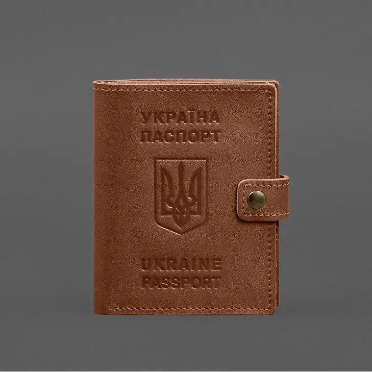 Шкіряна обкладинка-портмоне на паспорт з гербом України 25.1 Світло-коричнева - фото 8