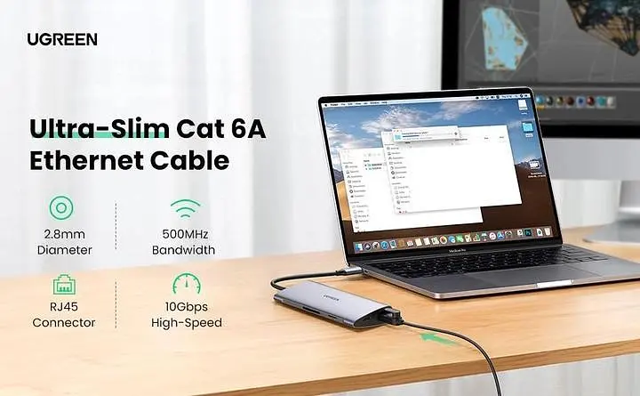 Патч корд Ugreen мережевий кабель 10 Гбіт \ Ethernet RJ45 Cat 6a круглий 0.5М Black (NW122) - фото 8