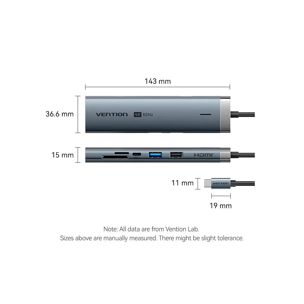 Концентратор Vention USB-C 7-in-1 USB-C PD + USB 3.2 + USB 3.0 + USB 2.0 + RJ45 + SD/TF + HDMI 0.15m (TGUHB) - фото 11