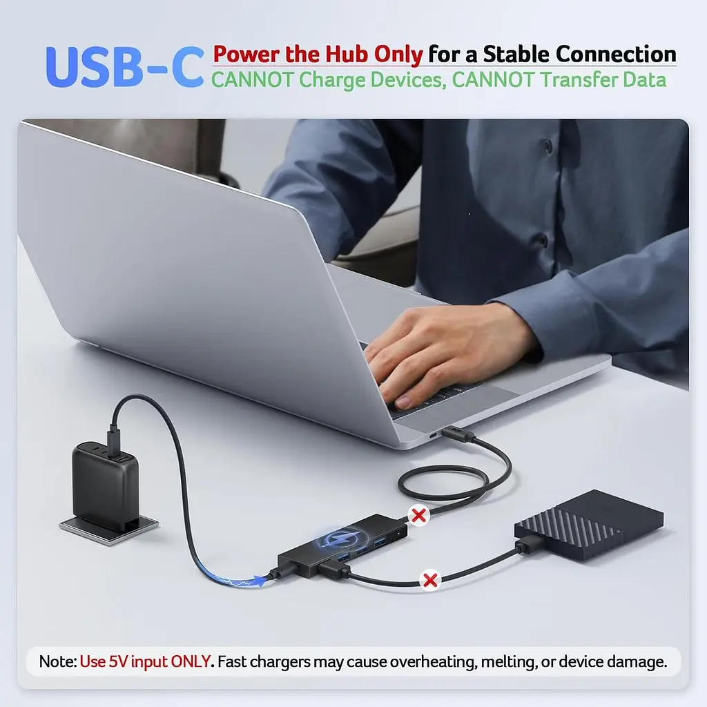 Acer USB C Hub 4 порти, кілька USB 3.0 Hub, USBC Splitter для ноутбука з портом живлення TypeC, подовжувач для ноутбука, ПК - фото 3