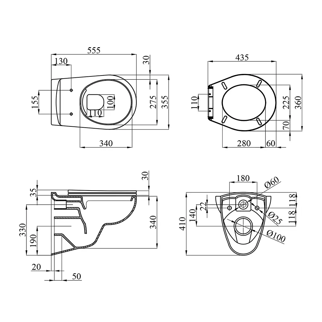 Унитаз подвесной Kroner Oker WHI533536 RIMLESS безободковый с сиденьем (KO533536WHIR), Белый - фото 2