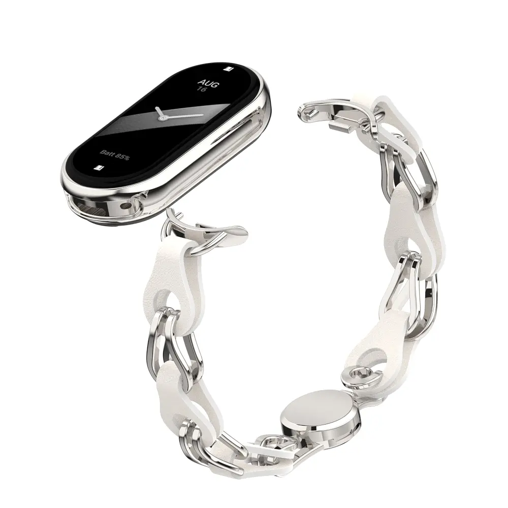 Металевий ремінець для Xiaomi Smart Band 10/9/8, Chain Wristband, срібний, браслет з нержавіючої сталі та штучної шкіри для фітнес-трекера, ArmorStandart (ARM86889) - фото 2