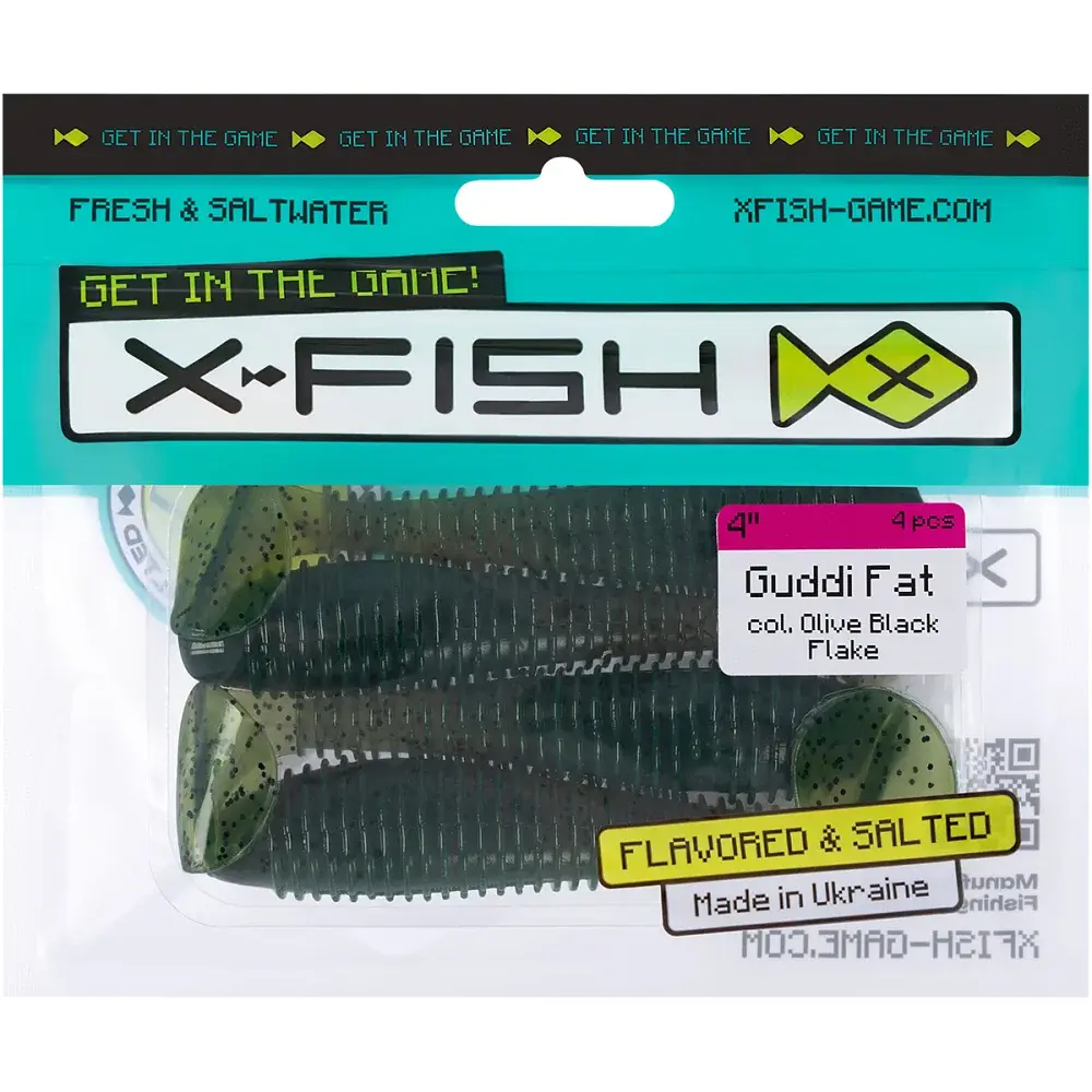 Силікон X-Fish Guddi Fat 4" Olive Black Flake (4шт/уп) - фото 2