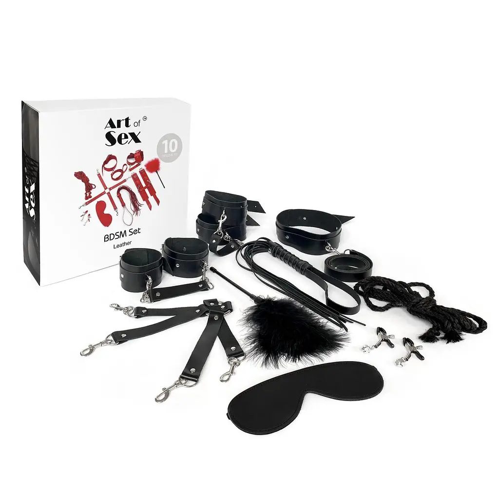 Набор Art of Sex - BDSM Set Leather, 10 предметов, натуральная кожа, Черный - фото 3