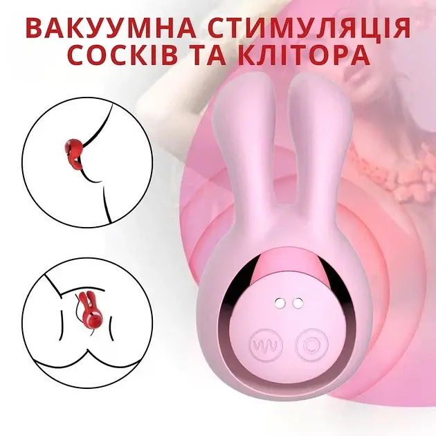 Вакуумний стимулятор клітора I’MCUM Bunny Kiss 8 режимів вібрації 5 режимів всмоктування у формі кролика Рожевий (IM-KXY269) - фото 8