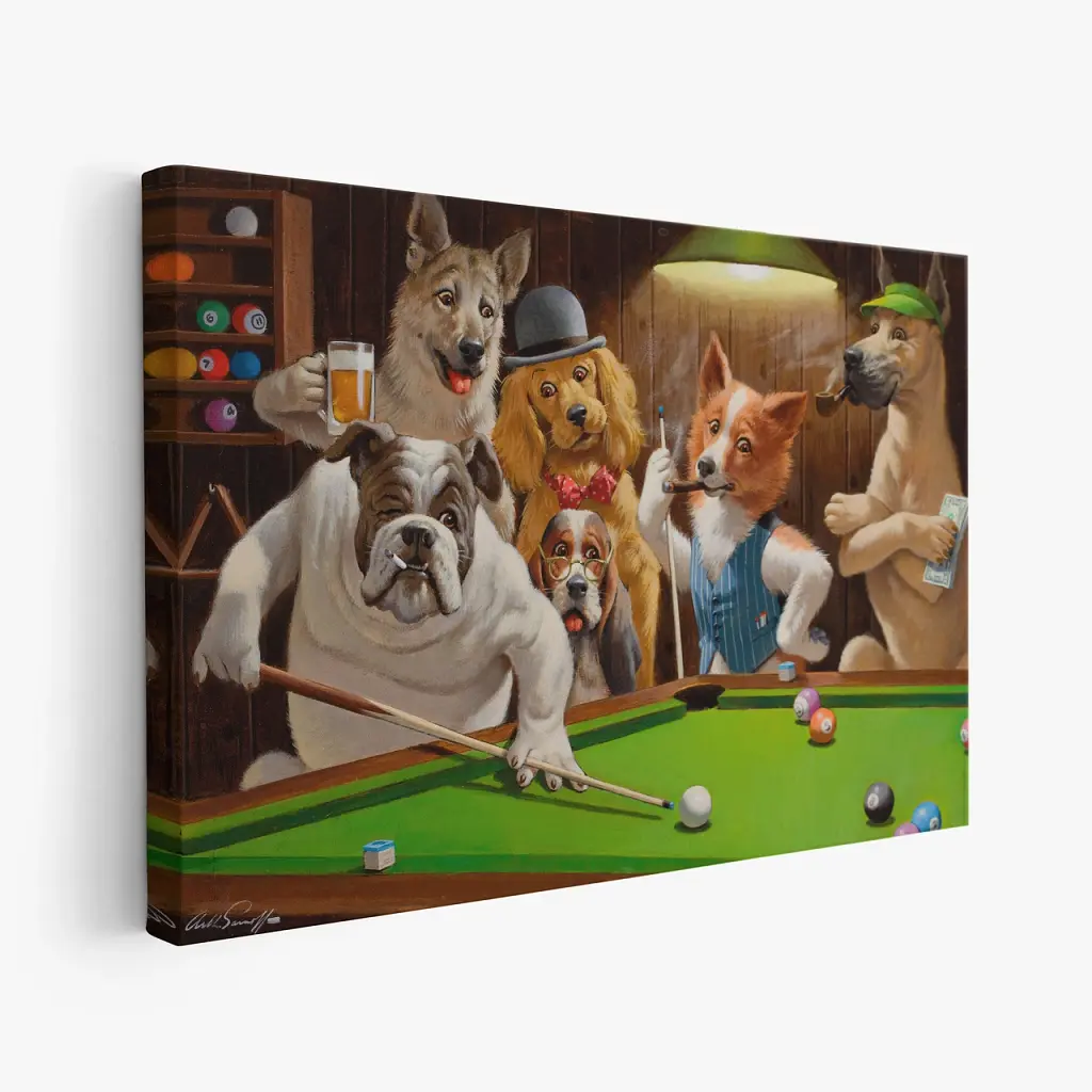 Інтер'єрна картина Собаки грають у більярд, Артур Сарнофф, Arthur Sarnoff, Dogs Playing Pool, інтер'єрний декор, 41×60 см (id4196) - фото 2
