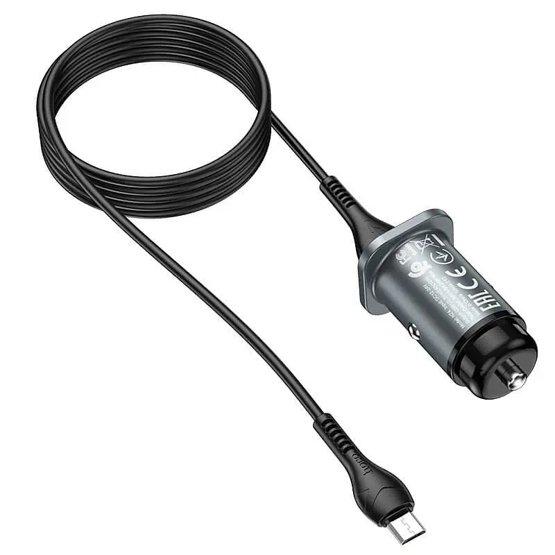 Адаптер автомобильный HOCO Micro USB Cable Wise road dual port car charger set NZ4 2USB, 4.8A - фото 5