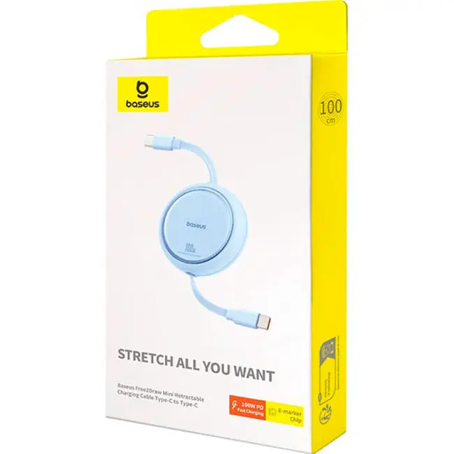 Кабель Baseus Free2Draw Mini Retractable Charging Cable Type-C to Type-C 100W 1m P10364500311-00 Blue - фото 5