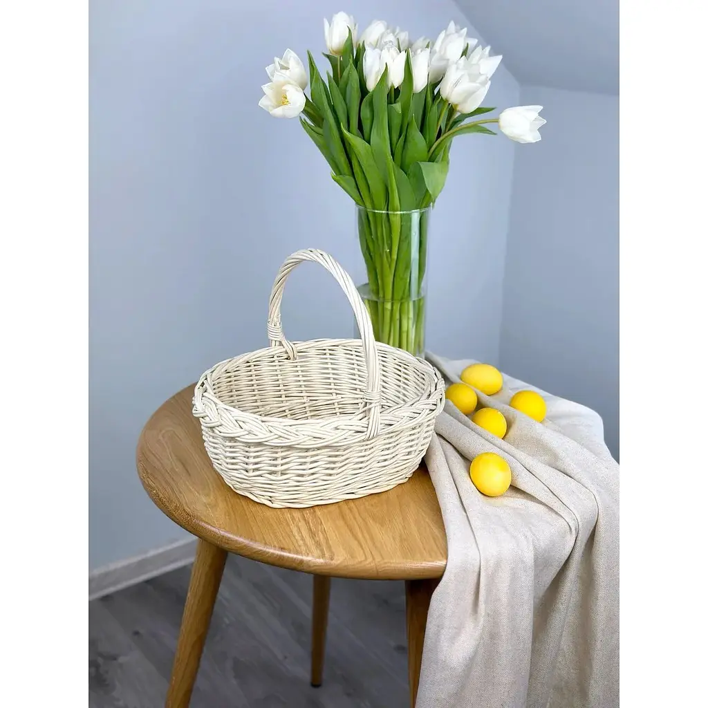 Комплект Пасхальная корзина Буковина (маленькая) с водоотталкивающим полотенцем 40х30 см Пасхальные зайчики и свечой - фото 4