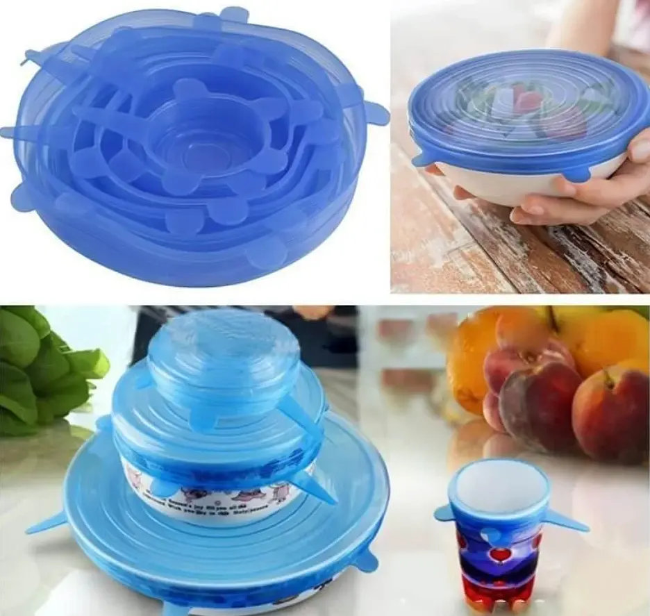 Набір багаторазових силіконових кришок для посуду Super Stretch Silicone Lids 6 штук - фото 4