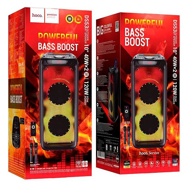Колонка бездротова — караоке Hoco DS53 Flame light BT speaker DS53 2*40W (120W Max) з 2 мікрофонами - фото 9