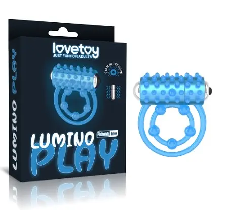 Віброкільце Lovetoy Lumino Play Vibrating Penis Ring, 5х2.5 см (блакитний)