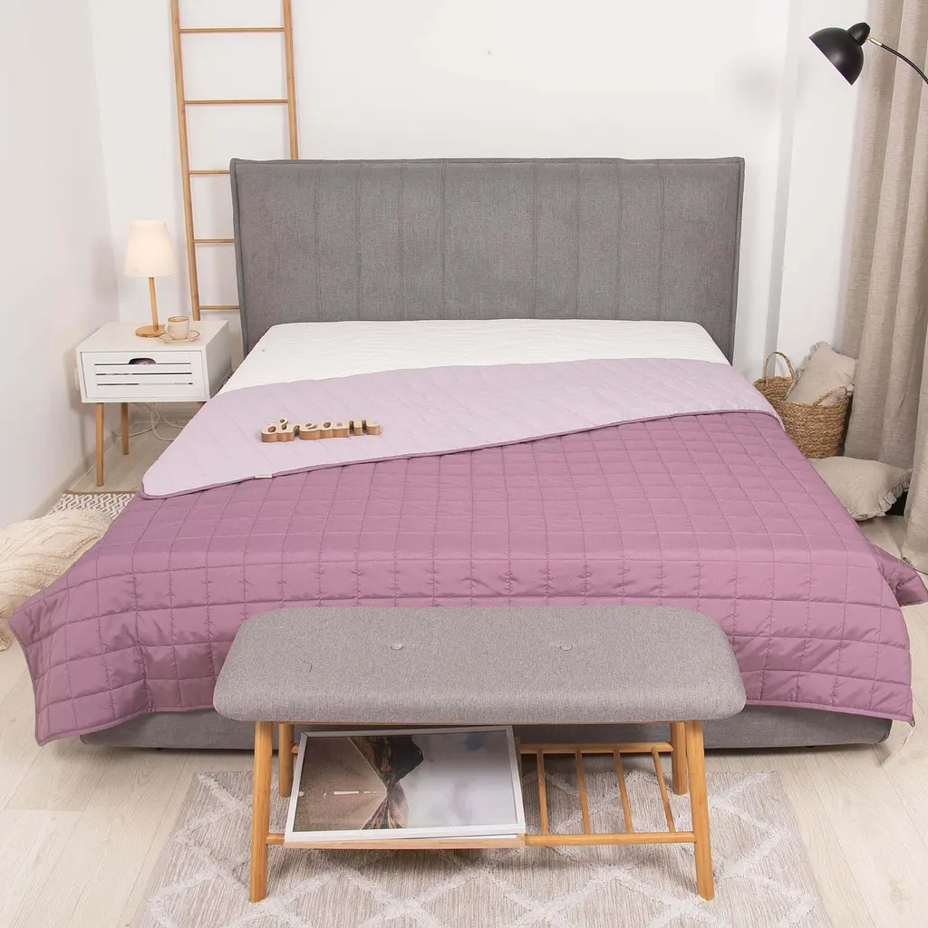 Покривало стьобане двустороннє Viluta Дует 140х210 Пудрова троянда (дует_пудрова_троянда_210x140)