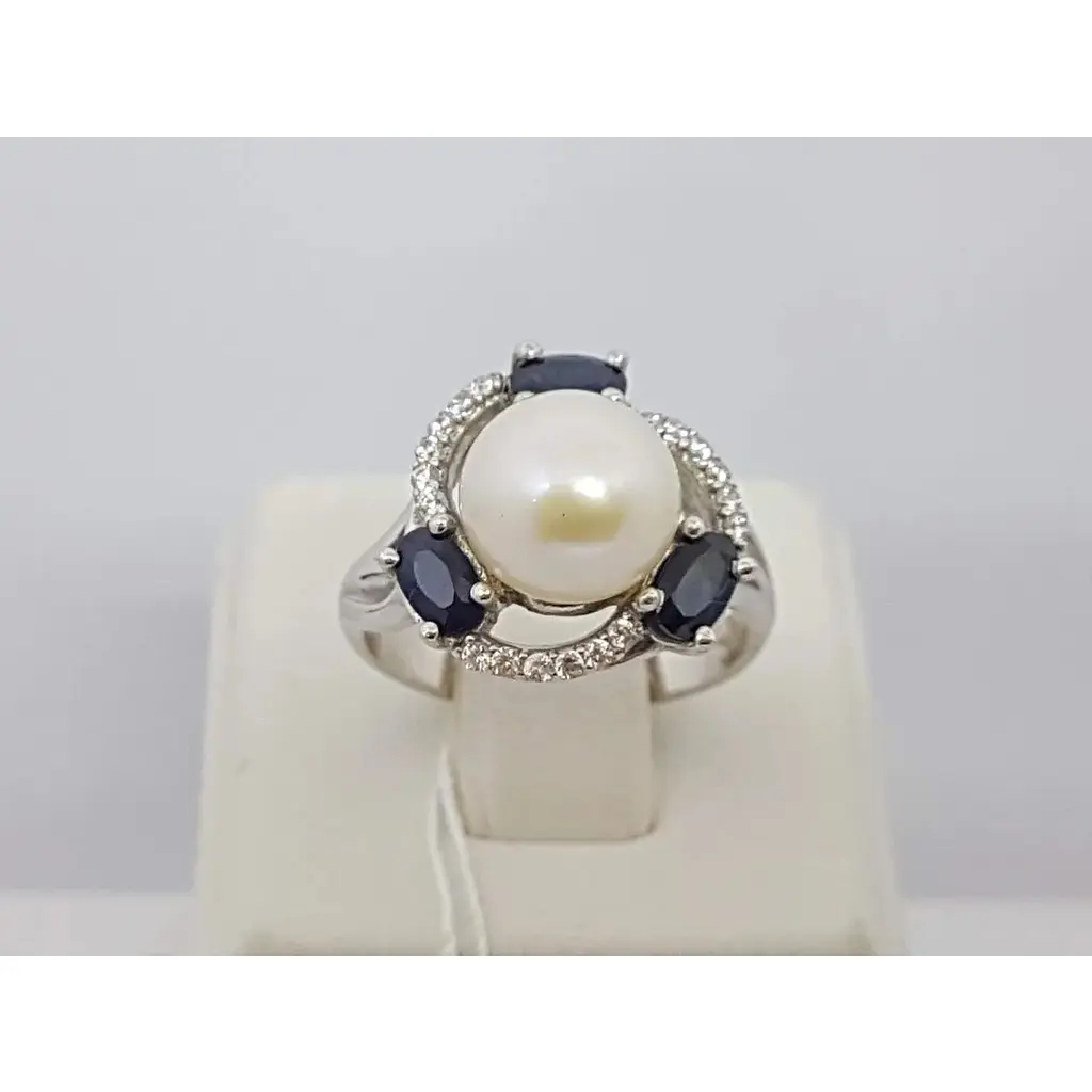 Срібне кільце Агні Калейдоскоп з сапфіром і перлами. 1781/9Р-PWT 17 - фото 4
