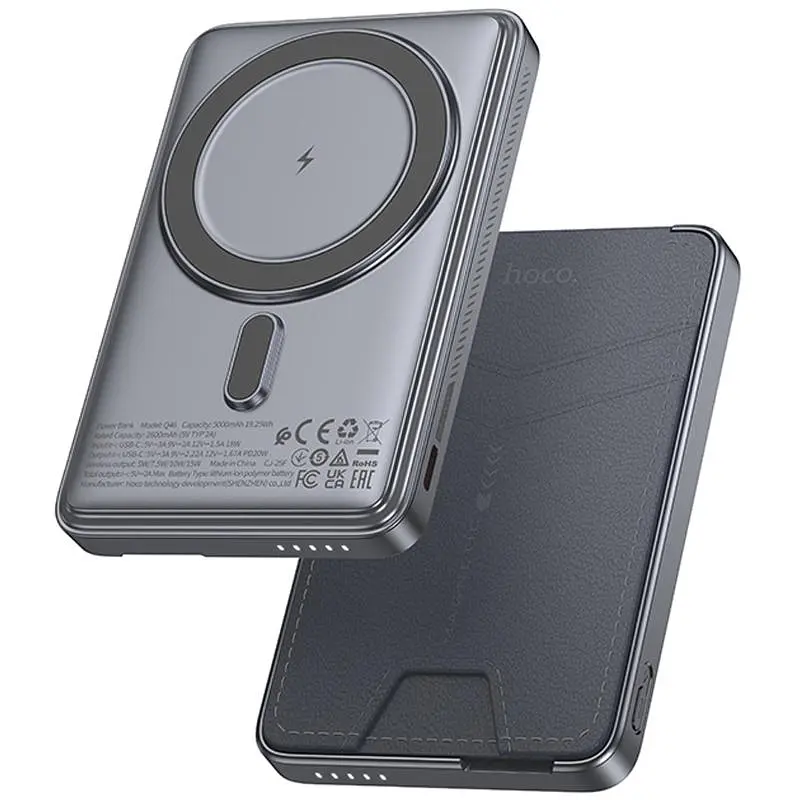 Портативне ЗП Power Bank Q46 Title PD20W із БЗП+тримач карток 5000 mAh Silver Gray Hoco teh0029391