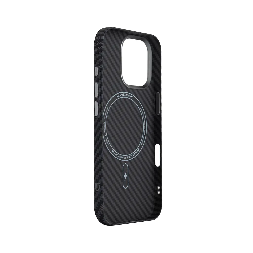 Карбоновый чехол для Apple iPhone 17, LikeCarbon2 MagCase, черный, тонкий защитный чехол-панель из поликарбоната с магнитами N52, MagSafe, противоударный, совместим с беспроводной зарядкой, приподнятые края для защиты камеры, ArmorStandart (ARM86257) - фото 4