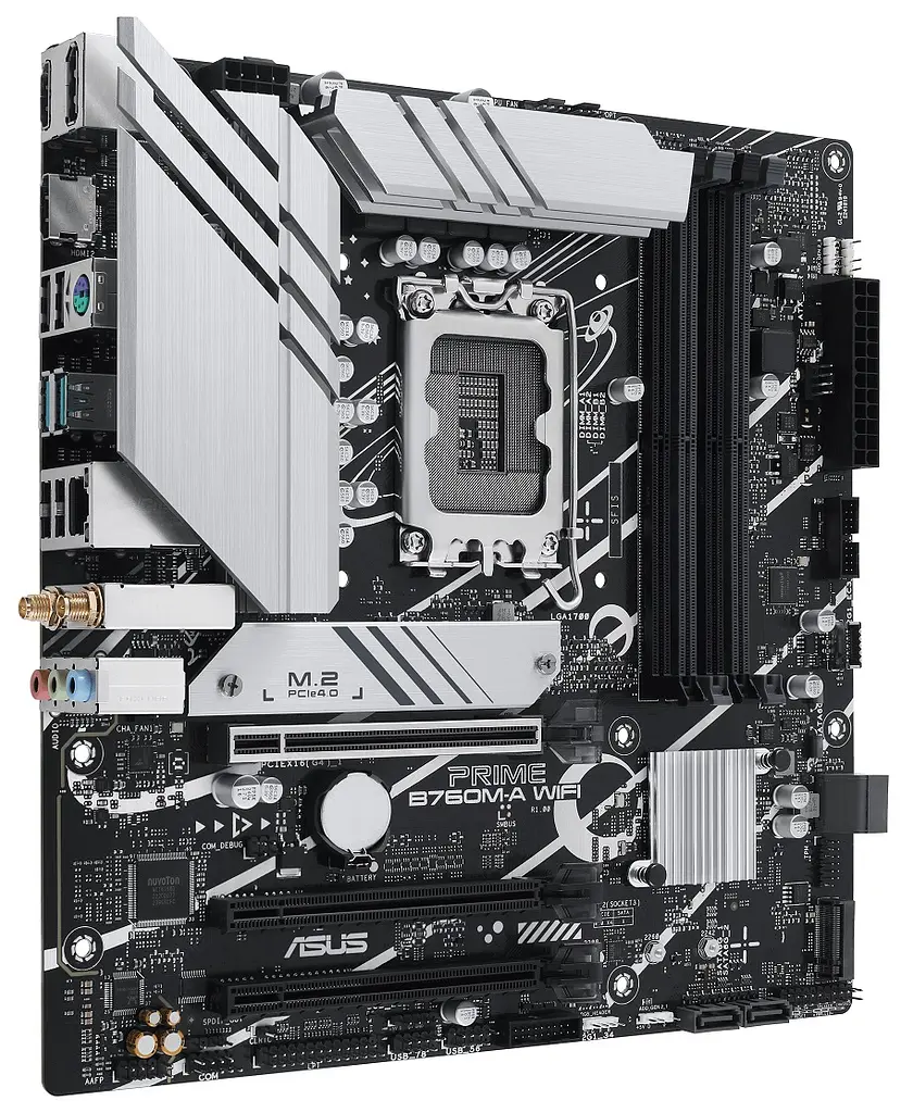 Материнская плата LGA1700, Asus PRIME B760M-A WIFI, B760, 4xDDR5, Int.Video(CPU), 4xSATA3, 2xM.2, 3xPCI-E 16x 4.0, Realtek 7.1, Realtek 2.5Gb, WiFi 6, Bluetooth 5.2, 5xUSB3.2/7xUSB2.0, HDMI/DP, MicroATX - фото 3