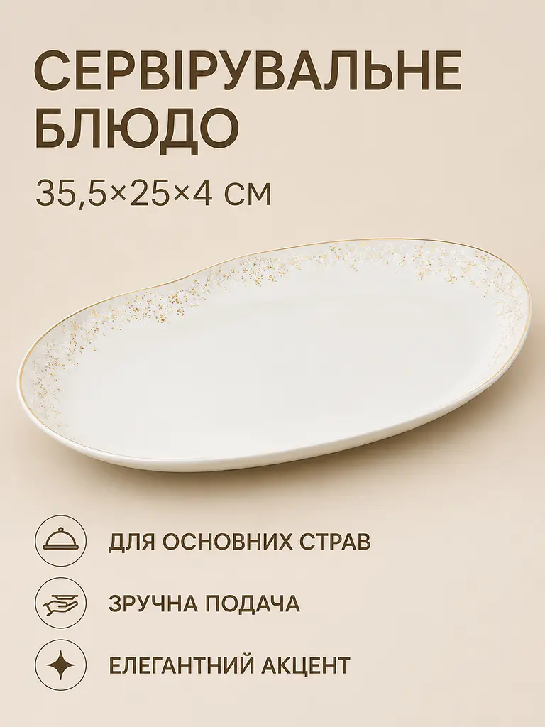 Столовий сервіз із порцеляни на 4 персони 22 предмети, чашки 250 мл, блюдо 35,5×25 см, колір слонової кістки (49676279) - фото 5