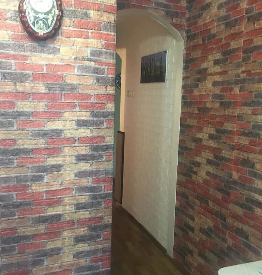 Самоклейка декоративна 3D панель 3D Loft під бежево-червону катеринославську цеглу 700x770x2мм - фото 5