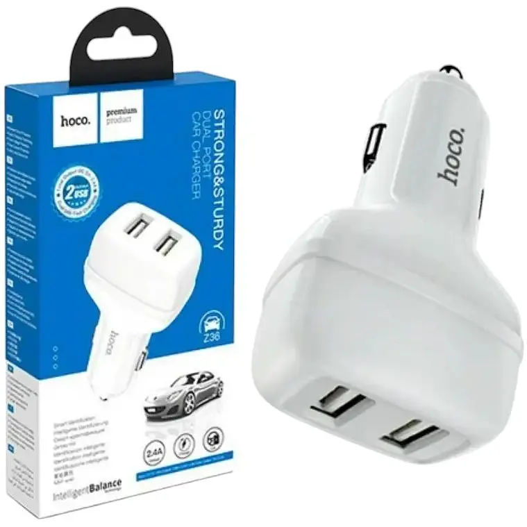 Автомобільний зарядний пристрій Hoco Z36 2.4A 2xUSB White - фото 3