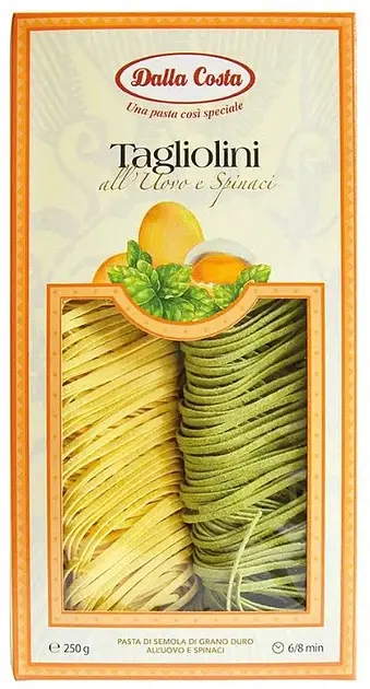 Макарони Dalla Costa Tagliolini з яйцем і шпинатом 250 г (8016419158005)