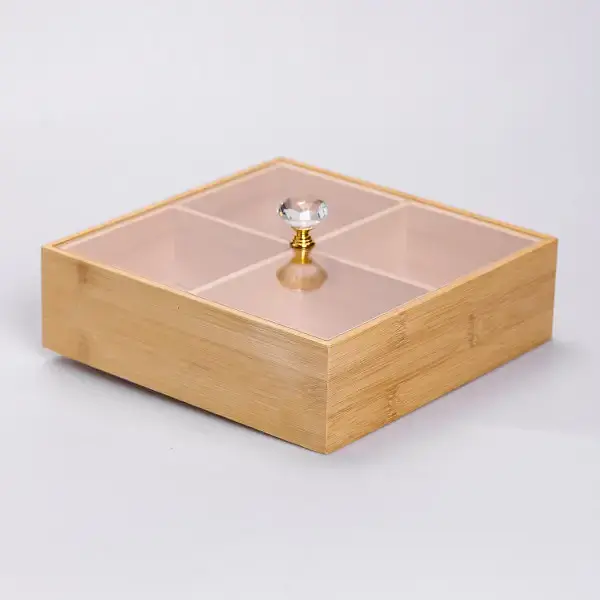 Менажниця бамбукова Yiwu HB-40-2 квадратна з кришкою 22x22x6.5см Бежевий - фото 4