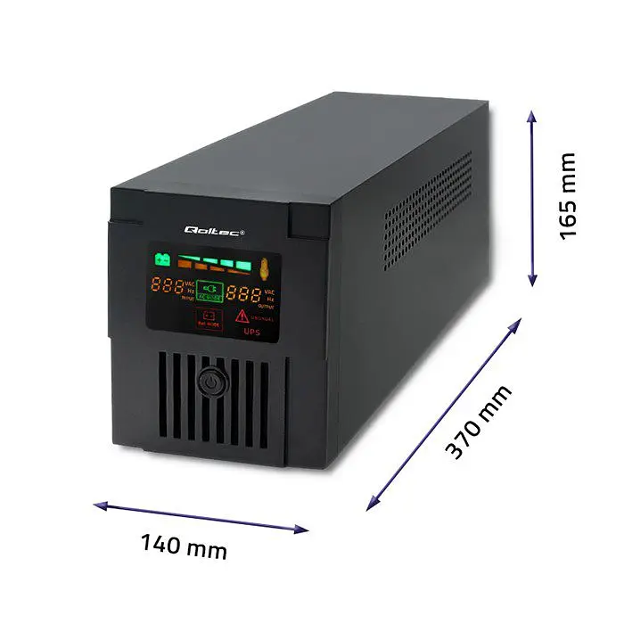 Джерело безперебійного живлення з модифікованою синусоїдою Qoltec QLT1200 720W 1200VA LED, AVR, RJ45, 2xSchuko, 2x12V 7Ah - фото 5