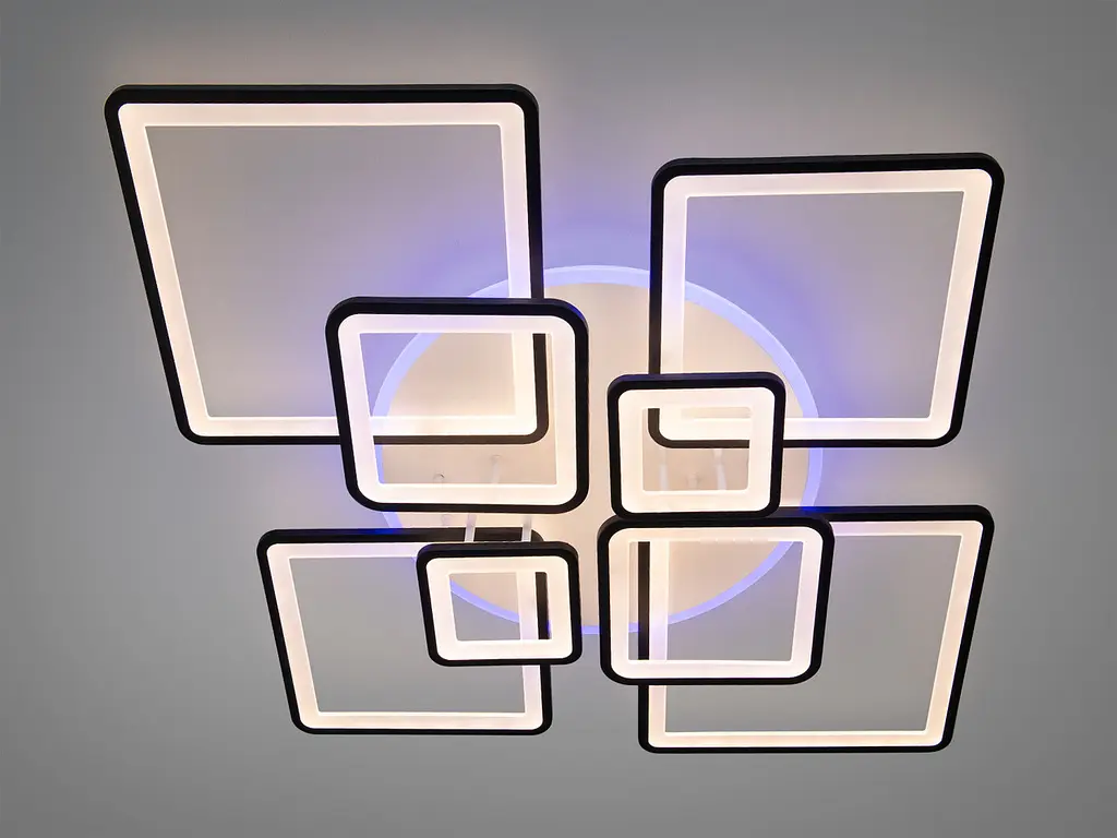 Стельова LED-люстра Diasha 8160/8BK 3color з пультом і димером, чорна, 225W, 12375 lm, сучасні квадратні LED-плафони 127× - фото 3