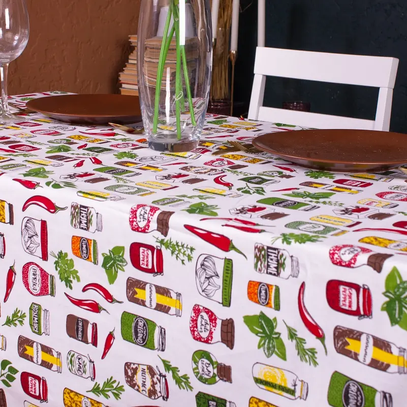 Скатерть MirSon №212 Spices 130x130 см рогожка белая - фото 3