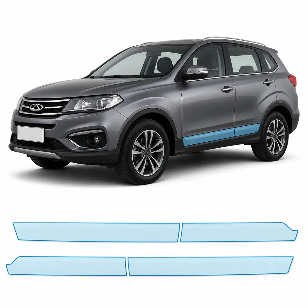 Антигравійна захисна бронеплівка за лекалами для Chery Tiggo 7 I 2016-2020 - нижня зона кузова пороги