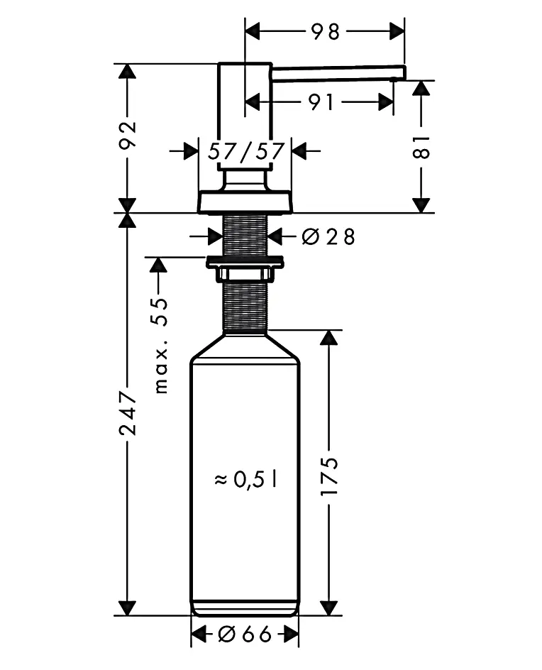 Дозатор кухонний Hansgrohe A71 500 ml врізний хром 40468000, Хром - фото 2