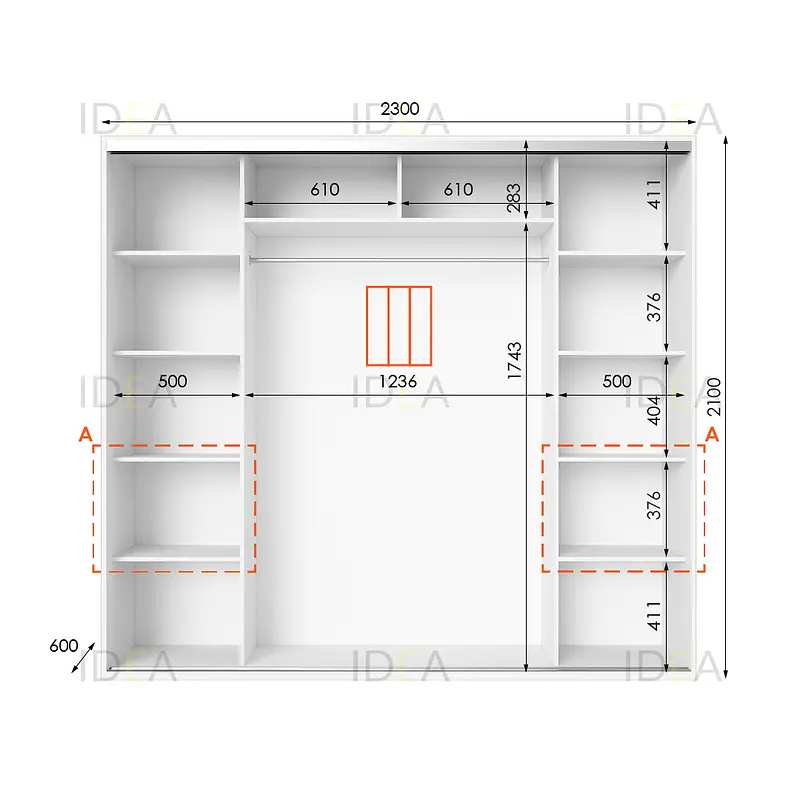 Шафа-купе Idea серія 7 230 x 60 x 210 см Білий Дзеркало - фото 2