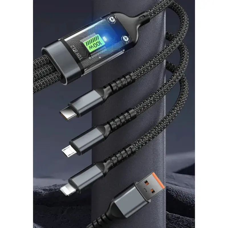 Дата кабель USB 2.0 AM to Lightning + Micro 5P + USB-C 1.2m 100W nylon black XoKo (SC-3100) - фото 8