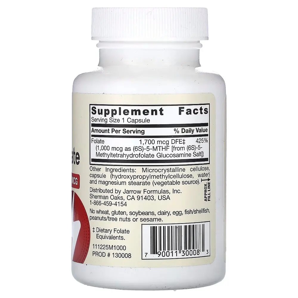 Вітаміни та мінерали Jarrow Formulas Vegan Methyl Folate 1000 mcg, 100 вегакапсул - фото 2