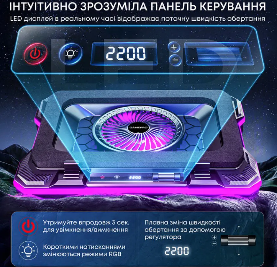 Охолоджувальна підставка для ноутбука до 19 дюймів GamePro GPCP-950 1xfans - фото 10