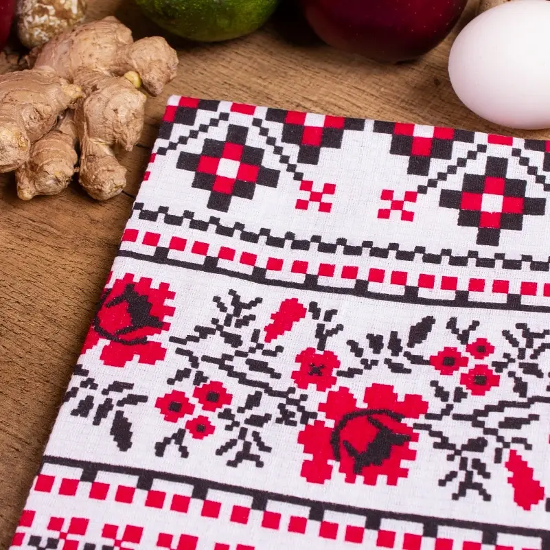 Полотенце вафельное MirSon №514 Waffle Red ornament 50х30 см (2200006723547) - фото 2