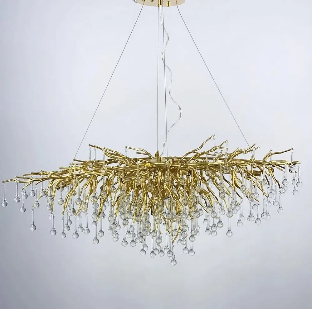 Удлиненная роскошная люстра со стеклянными подвесами Ст. 616L-1500 GD (MD 9005) | Line F - фото 7
