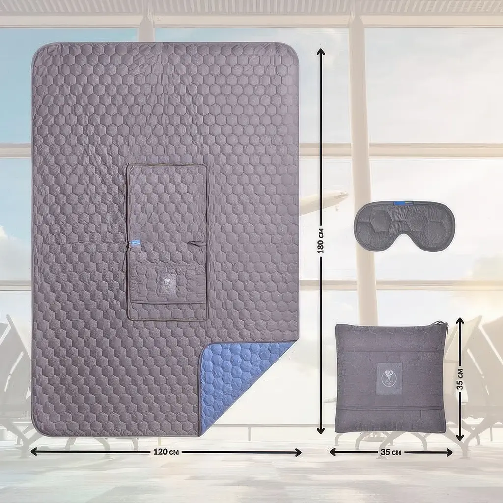Плед-подушка Ideia дорожній 120х180 (35х35) см + маска для сну сірий (8-35600*001) - фото 4