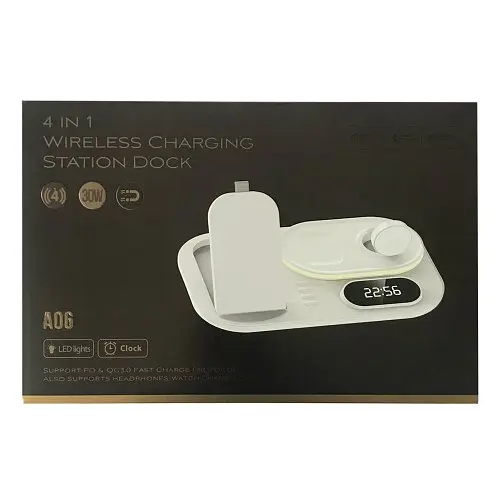 Зарядна станція 4 IN1 RGB A06 (iPhone, iWatch, AirPods, Clock) 30W FAST ORIGINAL Чорний - фото 2
