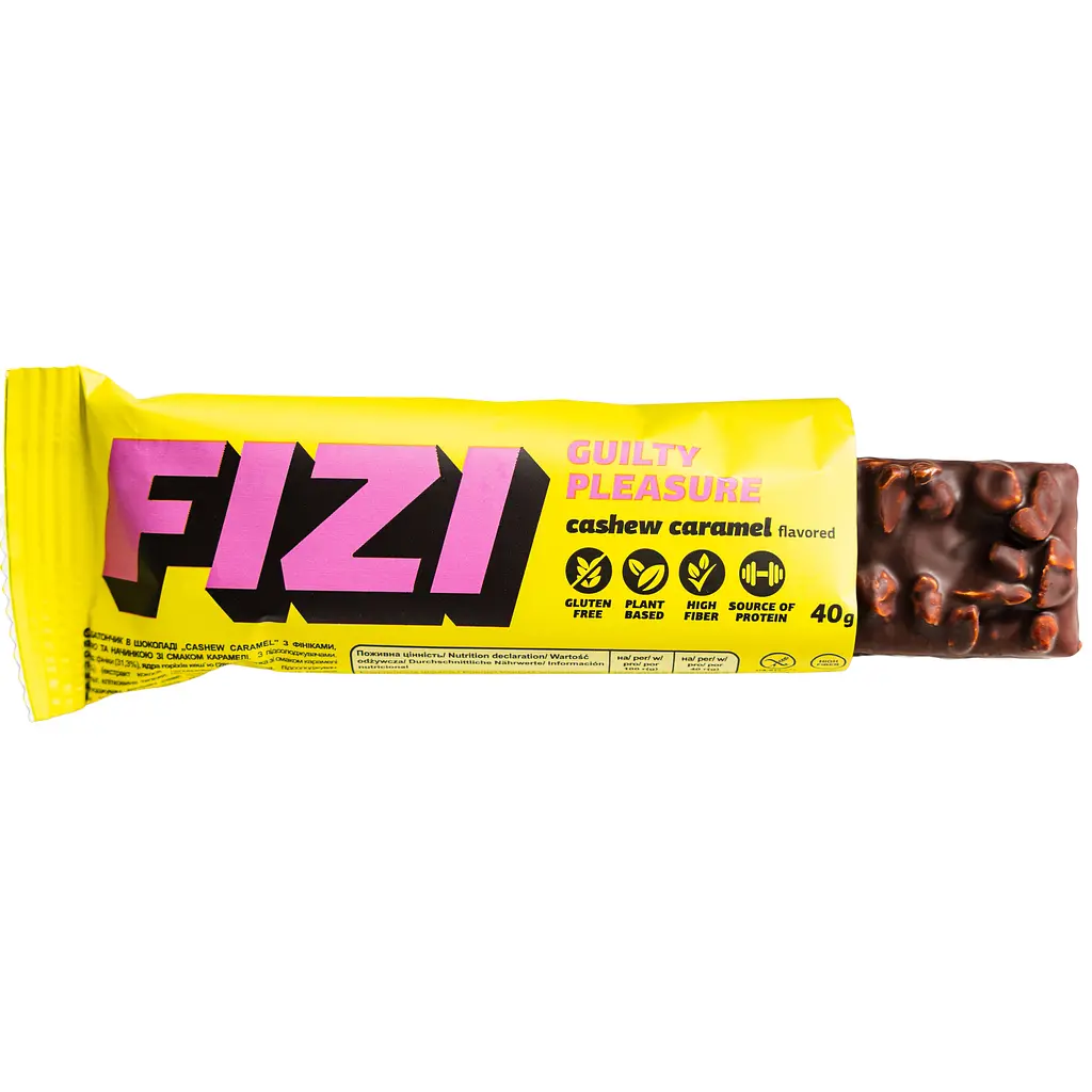 Батончик шоколадний Fizi Guilty Pleasure Cashew Caramel 40 г х 10 шт. шоу-бокс - фото 2
