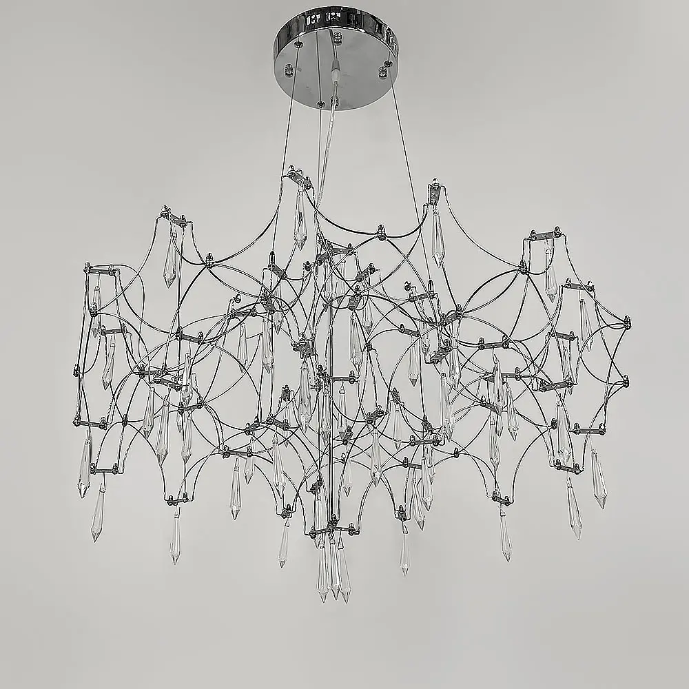 Дизайнерская невесомая серебряная люстра с хрусталем Ø 70 см | Ст. MJ 203-730 CH | Line F - фото 2