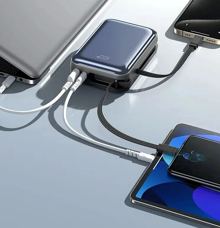 Power Bank Awei C03 20000mAh 45W зі швидкою зарядкою та вбудованими кабелями Type-C/Lightning (Чорний) - фото 2