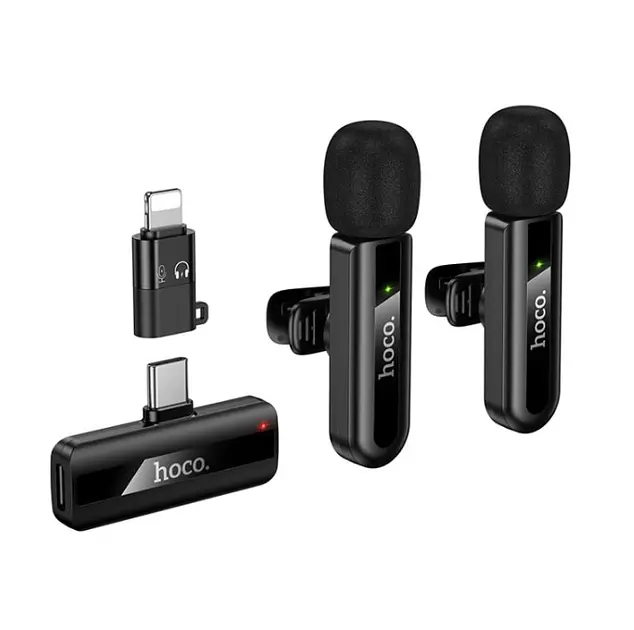 Мікрофон петличний Hoco L20A Fair dual-mic wireless microphone (iP/Type-C) чорний - фото 2