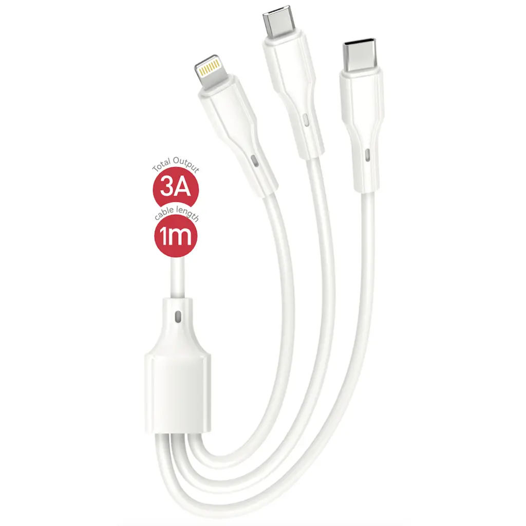 Дата кабель USB 2.0 AM to Lightning + Micro 5P + Type-C 1.0m 2.4A XO (CB-23U3) - фото 4