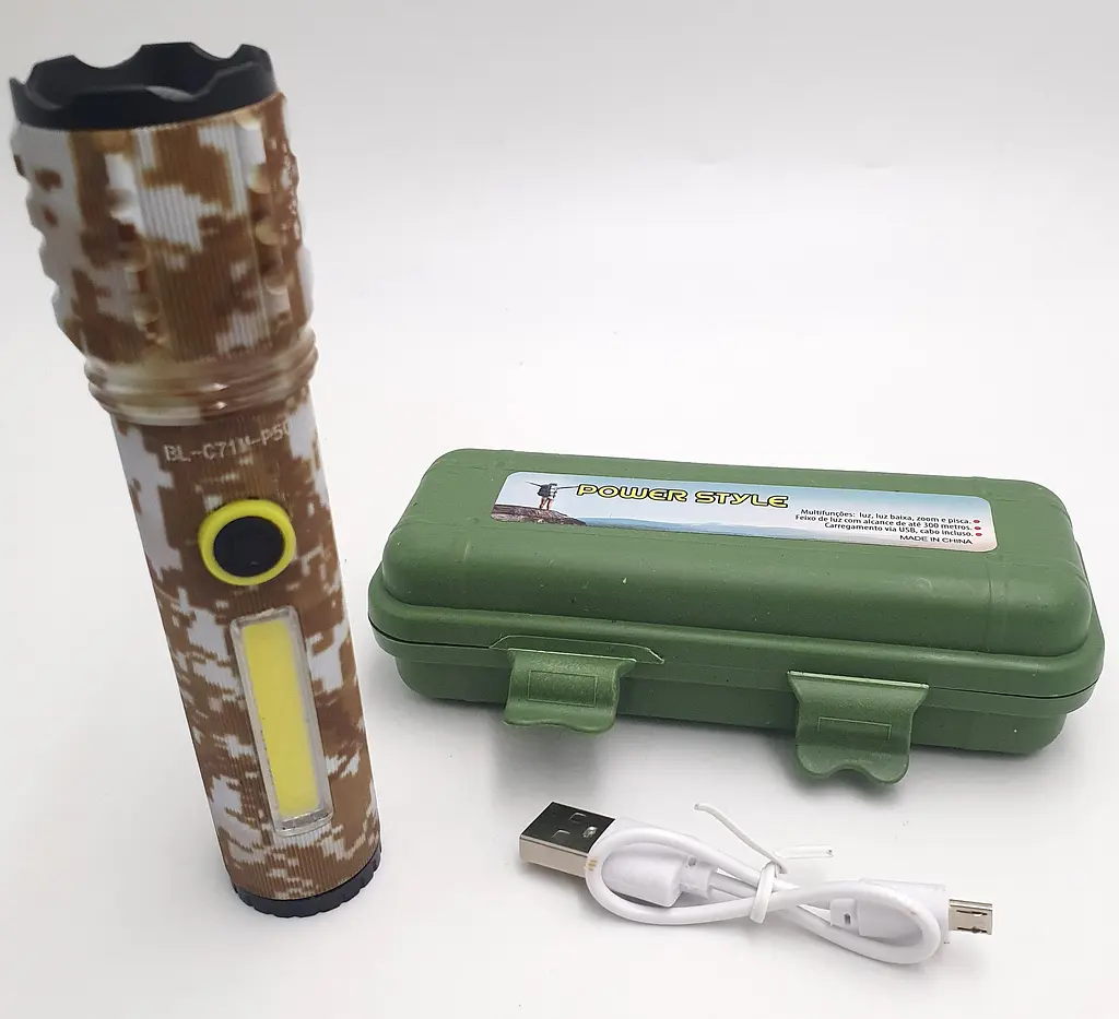 Світлодіодний ліхтар із боковим COB світильником USB зарядка ручний ліхтарик акумуляторний X-BALOG BL C71 P50 камуфляж - фото 5