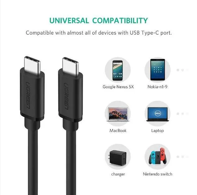 Кабель зарядний UGREEN US286 USB 2.0 Type-C to Type-C PD QC 4.0 1М Black (50997) - фото 3