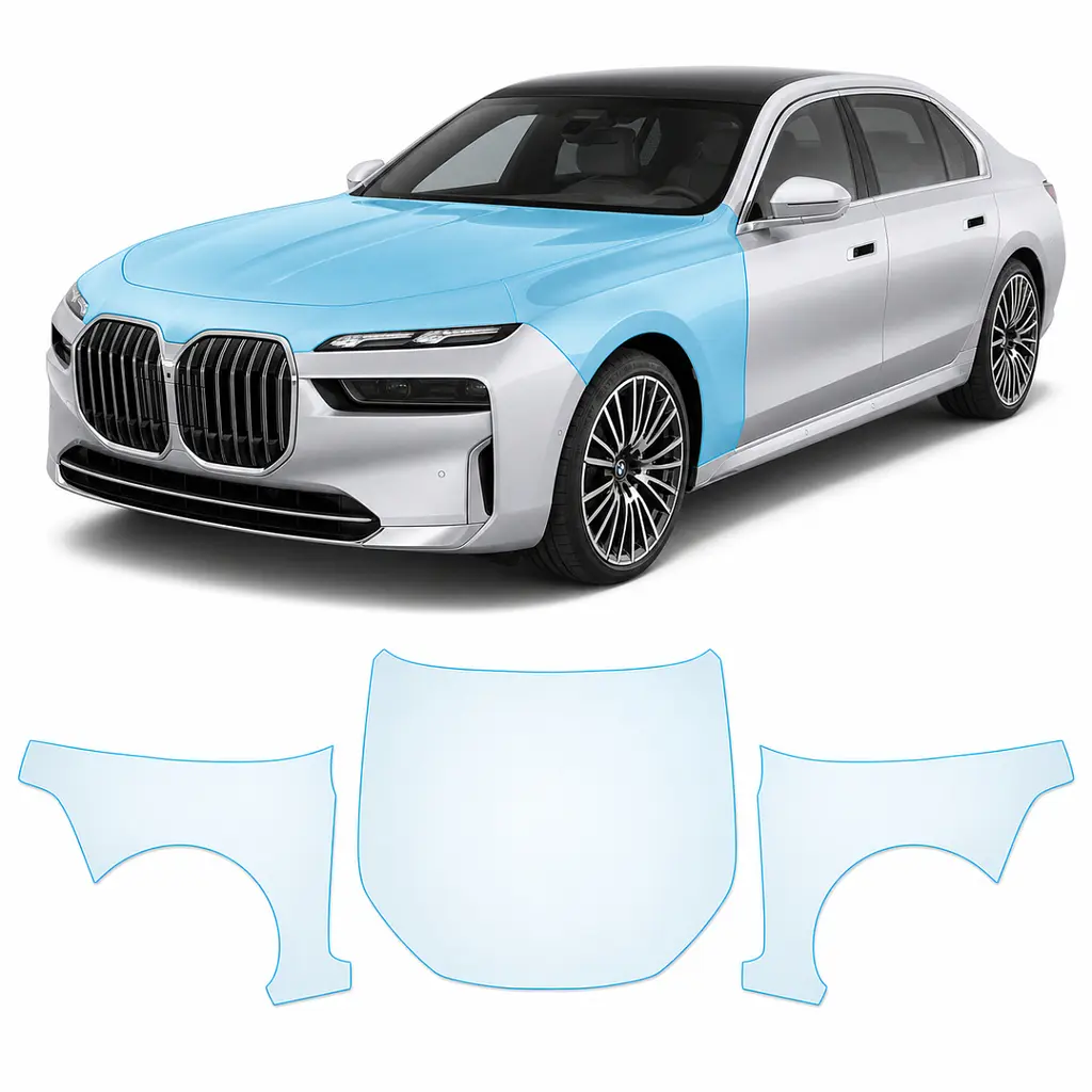 Антигравійна захисна бронеплівка за лекалами для BMW 7 Series G70 2022- капот і передні крила